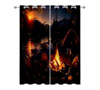 Camping Backdrop Kitchen Curtains for Windows - Campfire Party Camp Bonfire Blackout Eyelet Curtain 54 Drop, Short Curtains for Bedroom, W46 X D54, 2 Panels Drapes Home Decor B#-204