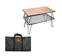 Camping BBQ Grill 2Pcs Outdoor Folding Multipurpose Storage Rack with 1pc Removable Bamboo Board, Steel Plating Black T-230-2TP