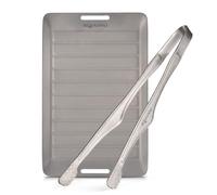 Camping BBQ Set, Ti Grill Pan BBQ Tongs Kit Portable Outdoor Cookware Lightweight Grill Pan And Tongs Set for 1 Person Backpacking Cooking Picnic (Plate and BBQ Tongs L)