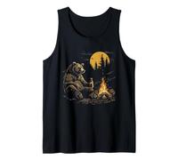 Camping Bear Drinking Beer Hiking Nature Funny Grizzly Bear Tank Top