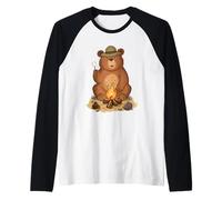 Camping Bear Forest Woods Wild Animal Outdoors Hike Raglan Baseball Tee
