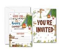 Camping Birthday Party Invitations - Sleepover Summer Camp Party Supplies - Fill in The Blank Birthday Party Invites - 20 Invitation Cards With 20 Envelopes (009A)