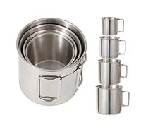 Camping Campfire Mug with Handle, Folding Big Stainless Steel Cup 4 Piece Set Backpacking Gear for Hiking, Hunting, Fishing and Survival Adventure.