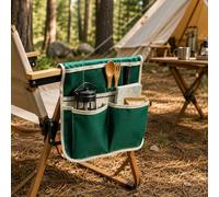 Camping Chair Side Organizer Green Armrest Storage Pouch Bag | Armrest Hanging Storage Bag Multi-Pocket Mesh Holder for Outdoor Fishing Recliners and Folding Seats, 12.99x12.6inches, Green