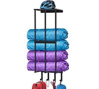Camping Chair Wall Storage for Garage - Metal Rack Holder, Floating Shelf, 4 Hooks, Stainless Steel - Beach Chair and Umbrella Organizer, Black