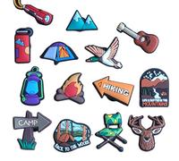 Camping Clog Charms - 14pcs Camp Shoe Charms, Tent, Hiking, Chair, Lantern, Fire, Backpacking, Wild Animals, Mountains