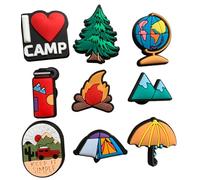Camping Clog Charms Out Door Shoe Charms Picnic Accessory Exploring Camp Fire Tent Mountain Forsest Globe Fun (Camping 12 Pack)
