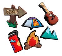 Camping Clog Charms Out Door Shoe Charms Picnic Accessory Exploring Camp Fire Tent Mountain Forsest Globe Fun (Camping 6 Pack)