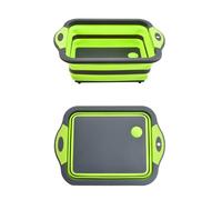 Camping Collapsible Cutting Board, BBQ PrepTub with Lid Drip, Camping Kitchen Sink Dish Washing Station Multifunctional Storage Basket(Grey green)