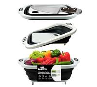 Camping Collapsible Washing Bowl ⎯ Cutting Board with Drain Plug | 3-in-1 Chopping Board, Wash Basin & Storage Basket | Foldable Dish Tub for Kitchen, Travel, Picnic & BBQ (Black & White)