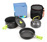 Camping Cooking Mess Cook Camping Backpack Tableware Outdoor Cookware Pot Picnic Canteen Survival Hiking Boiler Set Picnic, RV Travel(Grün)