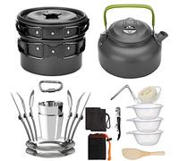 Camping Cooking Mess Cookware Mess Kit Outdoor Ultralight Non-Stick Pots Pan Kettle Folding For Backpacking Picnic Hiking Picnic, RV Travel(Black)