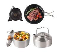 Camping Cooking Pot Set of 3 Made of Dishwasher Safe Stainless Steel with | camping kitchen set for home restaurant outdoor picnic travel adventure scout fish eggs pancake