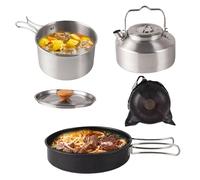 Camping Cooking Set - 3 Stainless Steel Non-Stick Saucepans with Storage Bag - Camping Kitchen Set | For Home Restaurant Outdoor Travel Scout Campfire Fish Eggs Crr