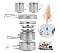 Camping Cooking Set, 8pcs Stainless Steel Camping Cookware Set, Pot Pan Plates for 5-6 Adults, Cookware, Pan