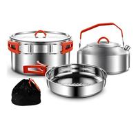 Camping Cooking Set,Camping Cookware Set,304 Stainless Steel Camping Pots and Pans Set, Includes Pot Nonstick Frying Pan Kettle in Mesh Bag for Hiking Outdoor Cooking Backpacking for 1-2 People