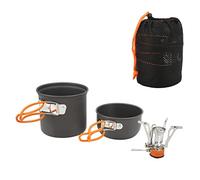 Camping Cooking Set, Portable Camping Cookware Set, Lightweight Aluminum Stove Pot Set with Food Grade Material, High Efficiency Windproof Stove for Backpacking Hiking Fishing Outd (Orange Handle)