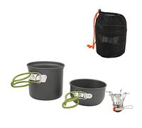 Camping Cooking Set, Portable Camping Cookware Set, Lightweight Aluminum Stove Pot Set with Food Grade Material, High Efficiency Windproof Stove for Backpacking Hiking Fishing Outd (Green Handle)