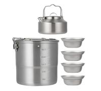 Camping Cooking Set, Portable Cook Pot Kit, Outdoor Survival Gear, Compact Travel Kitchen Tools, Lightweight Food Prep Kit for Family Hiking, Picnic, Backyard Use, Silver