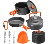 Camping Cooking Set WODSTA Camping Equipment for 1-3 People Aluminium Camping Cookware 9 PCS Camping Accessories Cooking Include 1.5L Pot, 0.8L Camping Kettle and Pan etc |Easy to Pack Away|