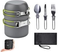 Camping Cookware Mess Kit 1-2 Person Non-Stick Lightweight Outdoor Camping Cooking Pot Gear Set for Picnic Hiking Backpacking Travel