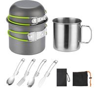 Camping Cookware Mess Kit for 1 People,ISFORU Camping Non-stick Cooking Set include Backpack Pot and Pan Set with 304 Stainless Steel Cup and Utensil Set for Traveling Trekking and Hiking