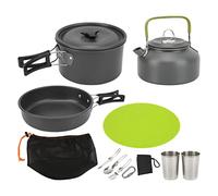 Camping Cookware Mess Kit, Portable Outdoor Cooking Set, Hard Anodized Aluminum Pots Pans with Folding Cutlery, Lightweight Backpacking Cookware for Hiking Camping and Travel (Black)