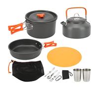 Camping Cookware Mess Kit, Portable Outdoor Cooking Set, Hard Anodized Aluminum Pots Pans with Folding Cutlery, Lightweight Backpacking Cookware for Hiking Camping and Travel (Orange)