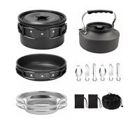 Camping Cookware Non-Stick Lightweight Pot Pan Kettle with Stainless Steel Plates and Utensils for Outdoors Cooking Hiking Picnic Backpacking