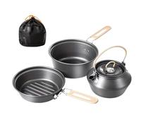 Camping Cookware Set - Camping Pans Teapot Cooking Set - Outdoor Gear Frying Pots for Kitchen Stewing Hunting Hiking Backpacking Picnic BBQ Party Family Fishing Survival