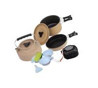 Camping Cookware Set for 3-4 People Aluminum Alloy Fry Pan Travel | Aluminum alloy,foldable handle,1.1L kettle,1L pot,0.5L pan,3 bowls,cleaning cloth,spoons,storage bag