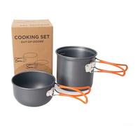 Camping Cookware Set Hard Anodized Aluminum Non-Stick Pot and Lid with Foldable Handle Lightweight 1.23L Portable Cooking Kit for Backpacking Hiking Picnic Outdoor Adventures Green(Orange handle)