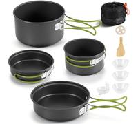 Camping Cookware Set, Lightweight Non-Stick Aluminium Stackable Pot Pan Bowls for 2-3 People, Space-Saving Protable Cooking Equipment with Folding Cookset for Outdoor Backpacking Hiking Picnic
