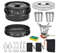 Camping Cookware Set, Queta Outdoor Cooking Mess Set Kit 17 Psc Portable Picnic Pots Pans for 2-3 People for Camping Outdoor Hiking Picnic BBQ, Fda Certified