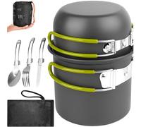 Camping Cookware Set with Foldable Utensils, Non-Stick Aluminium Pot and Pan Kit, Portable Cooking Tableware for 1-2 Person, Ultralight Outdoor Mini Cooker for Picnic, Hiking, Trekking, Mountaineering
