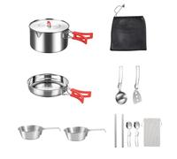 Camping Cookware Sets - Stainless Steel Survival Gear | Campfire Cooking Set with Carrying Bag,for Outdoor Kitchen Backyard Picnic Hiking Fishing Backpacking