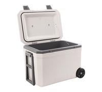 Camping Cool Box Large 45L, Insulated Portable Cooler Box on Wheels, Passive Ice Cooler with Drainage Hole and Handles for Fishing, Camping and Picnics, 38 x 57.8 x 41cm (White)