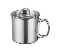 Camping Cup Pot with Foldable Handles and Lid Stainless Steel Drinking for Hiking Backpacking Outdoor Sports Gym Office Home