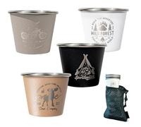Camping Cups - Set of 4 Portable Stainless Steel Coffee Cups, Outdoor Water Cups - For Drinks Such As Water Tea Coffee On The Go When Travelling Hiking And Backpacking