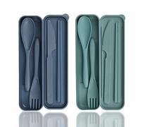 Camping Cutlery Reusable 2 Piece Travel Cutlery Set with Case, Plastic Cutlery Set with Case, Spoon, Knife, Fork, Chopsticks, Portable Camping Cutlery for On the Go, Outdoor, Picnic, Travel (Standard)