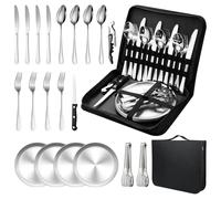 Camping Cutlery Set,20pcs Stainless Steel Cutlery Set,Camp Bowl and Camping Essentials,Portable Cooking Utensils for 4, Picnic and Campervan Accessories for Travel, Picnic, Outdoor Hiking