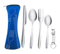 Camping Cutlery Set Stainless Steel Flatware Set with Knife, Fork, Spoon, ZKSM Tea Spoon, Bottle Opener Portable Utensils for Travel Camping Include Storage Bag（5 pcs）