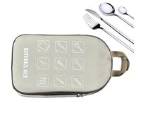 Camping Cutlery Storage Bag | Oxford Camping Kitchen Tool Bag | Outdoor Cutlery Organization Pack for Adults, Men, Khaki, Se référer au descriptif, Refer to description