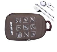 Camping Cutlery Storage Bag Oxford Fabric Camping Kitchen Tool Utensil Bag Outdoor Cutlery Organiser Pack for Adults Men, Coffee colour, see description, See description