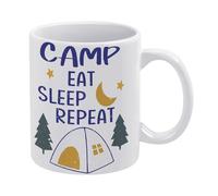 Camping Decor Funny Camping Mug Rustic Camp Eat Sleep Repeat Mug Funny Coffee Mug,Man Cave Prints,The Best Gift for Colleagues, Parents, and Grandparents, 110z Men and Women