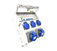 Camping Distributor Complete Wired CEE 16 A 230 V with Camping Socket Meter IP65, 5. 3 x 230 V + 2 x Camping + LS+FI