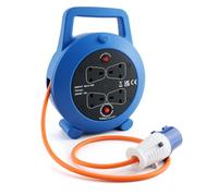 Camping Electric Hook Up Cable - Retractable Extension Lead Cable Reel 10M, 16A Plug to 4 13A UK Sockets, Waterproof Electric Mains Hook Up Cable Reel Power Lead for Camping, Caravan, Motorhome,Tent