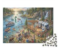 Camping Extravaganza 1000 Piece Jigsaw Puzzle,Stress Relief,Great Gifts,Home Wall Decor,Whimsical Challenge,Premium Cardboard,Adults & Kids 14+,Educational Toy 70x50cm