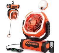 Camping Fan with LED Lantern, 20000mAh Portable Rechargeable Desk/Tent/USB Fan with Remote and Hook, Timer, Phone Charging for Outdoor, Office, Fishing, Power Outage, Hurricane, Picnic, Orange