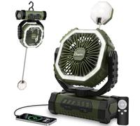 Camping Fan with LED Lantern, 20000mAh Portable Rechargeable Desk/Tent/USB Fan with Remote and Hook, Timer, Phone Charging for Outdoor, Office, Fishing, Power Outage, Hurricane, Picnic, Green